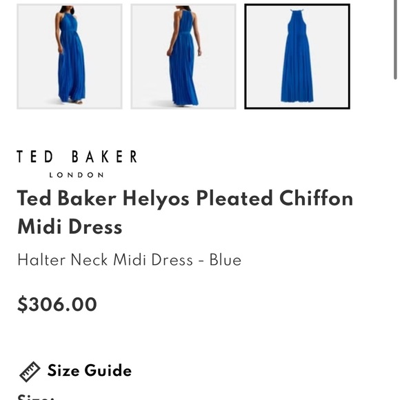 Ted Baker Helyos Pleated Chiffon
Midi Blue Dress size 1 size XS-S - Picture 3 of 7